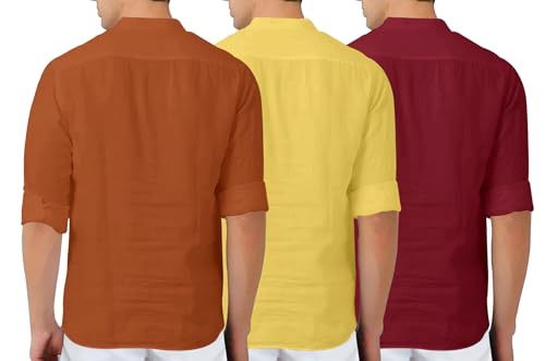 Image of Zombom Combo of Men's Solid Cotton Polyester Blend Full Sleeve Mandarin /Chinese Collor Straight Kurta Shirt (Pack of 3)