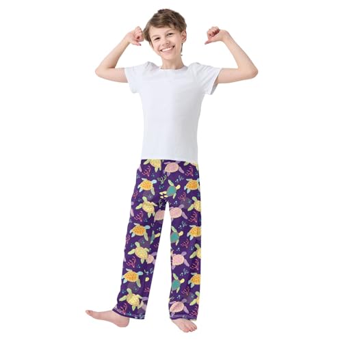 Colorful Turtle Print Boys Long Pants Soft Trousers Elastic Waist Kids Lounge Bottoms with Pockets S-XL2