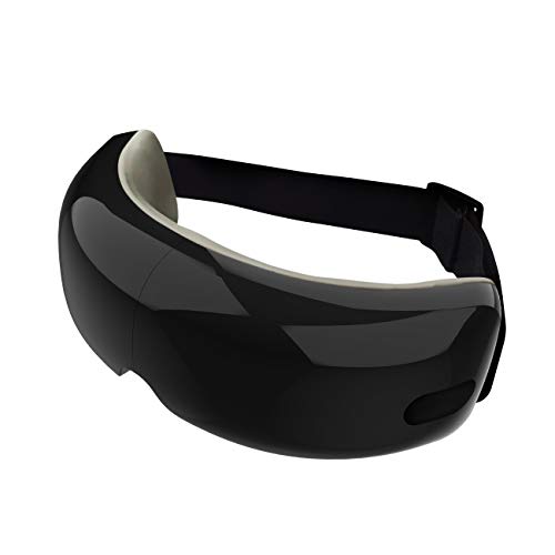 Eye Massager with Heat and Air Compression, Eye and Temple Massage Therapy with Vibration and Music for Migraines, Eye Fatigue Relief, Dry Eyes Strain, Dark Circles, Better Sleep, Ideal Gifts, Black