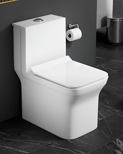 Image of Clay Plus Premium P-Trap Rimless Ceramic Western Toilet for Bathroom, Hotel, Hospital, Lavoratory, One-Piece Floor Mounted Water Closet with Soft Close Seat Cover for Home & Bathroom