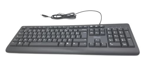 Trust Taro   Teclado con Cable AZERTY francés, Resistente a Salpicaduras, silencioso, Cable USB de 1,8 m, Teclas Planas, Teclado PC, portátil, Ordenador, Windows, Mac OS   Negro