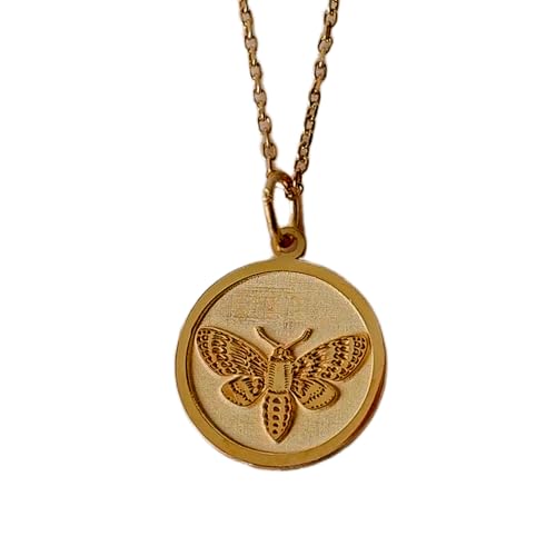 Bijou papillon de nuit unisexe collier médaille gravée 24 mm tendance