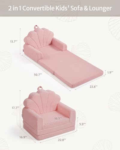 image for Blissful Diary Kids Couch, 2-in-1 Soft Toddler Couch Fold Out, Toddler