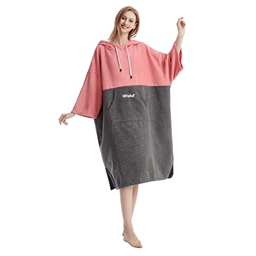 Hiturbo Surf Handtuch Poncho Umziehhilfe - Herren und Damen Changing Robe badeponcho Umkleidehilfe Surfen Strand Rosa/Grau