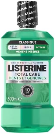 Listerine Bain de Bouche Total Care Dents et Gencives Goût Intense 500 ml | Hygiène bucco-dentaire complète et protection efficace des gencives sensibles - Avec fluorure - Menthe intense