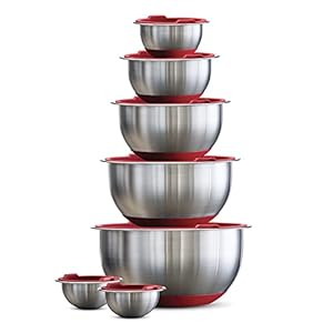 Tramontina 14-piece Stainless Steel Mixing Bowl Set with Red Lids, 80202/508DS
