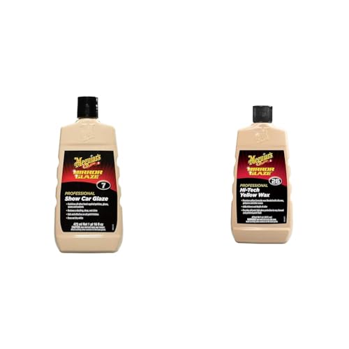 Meguiar's Show Car Glaze M0716 and Hi-Tech Yellow Wax M2616 Professional Car Polish and Wax Bundle for Deep Wet Shine Protection, 16 Oz Each