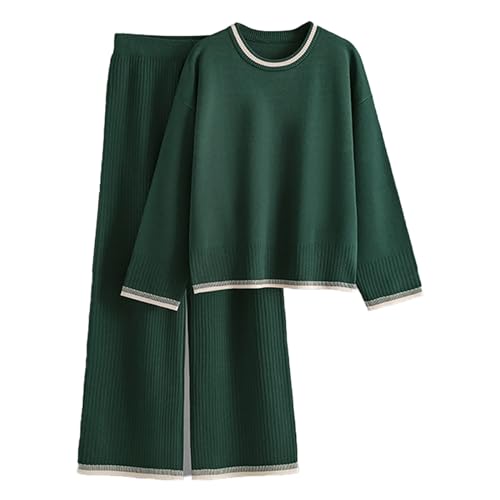 Conjunto Punto Mujer Chandal Completo Dos Piezas Casual Talla Grande Traje Deportivo Moda Suelto Jersey Cuello Redondo Y Pantalones De Punto Jumpers Holgado Elegante Conjunto Deportivo Invierno Otoño