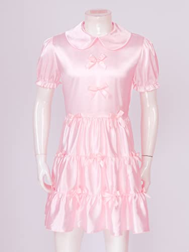 Men's Sissy Crossdressing Lingerie Dress Satin Frilly Girly Dress Bowknot Pajamas Nightwear3