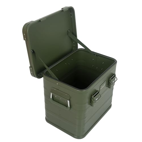 Alubox Alukiste abschließbar E31G OLIVGRÜN - Premium Lagerbox 31 Liter - Materialstärke 1mm - Deckel mit Aluminium Druckguss Stapelecken und Gummidichtung - inklusive Schlösser - lackiert