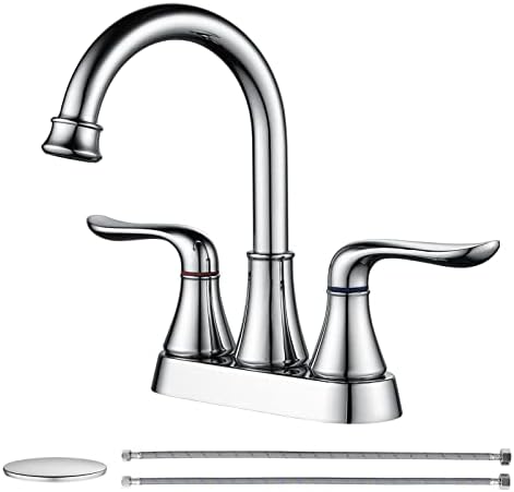 Bathroom Sink Faucet GENBONS 4 Inch 2 Handle Centerset Bathroom Faucet Chrome Bath Sink Faucet with Pop-up Drain Stopper and Supply Hose