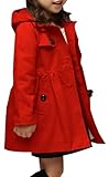 Betusline Little Girls Single Breasted Trench Coat Hoodie Dress Outerwear, Red, 3-4 T = Tag 110