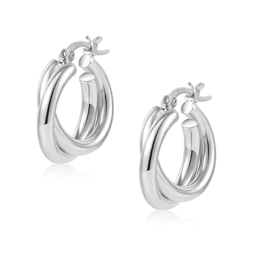 ALEXCRAFT Créoles Petites Argent 925 Sterling D'oreille Femme Argent Creole Doubles Acier Inoxydable Hypoallergéniques Boucle Boreille Huggie Bijoux Cadeaux...