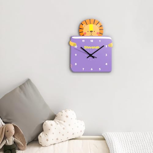 Image of Zooboo Personalized Analog Wall Clock, Custom Name Acrylic Silent Quartz Movement Wall Clock with Sleek Modern Design, Ideal for Birthdays (Design - Animal Library), 30x30 cm, Multicolor