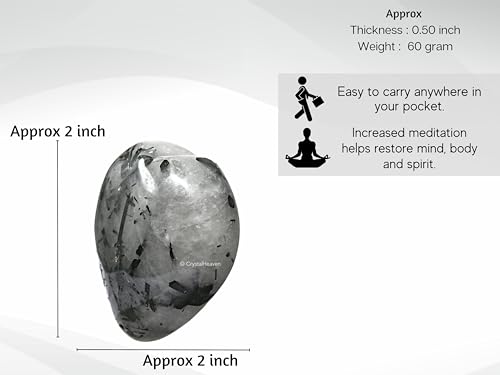 Image of Certified Black Rutilated Quartz Crystal Heart Palm Pebbles Stones for Anxiety Stress Relief Massage - AAA Grade Original Healing Gemstone Agate Heart Palm Stone for Yoga Meditation Spiritual