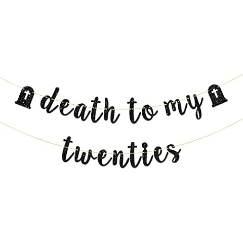 RoadSea Death to My Twenties Banner - Happy 30th Birthday Party Garland Supplies - Cheers to 30 Years - Funeral for My Youth 30th Birthday Party Decorations - Black Glitter Cover