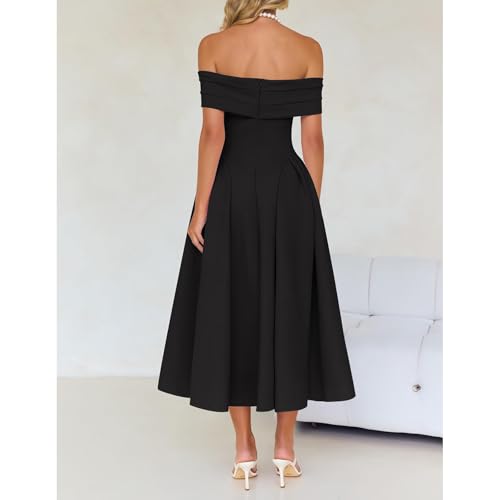 AOWVUTS Cocktailkleid Damen Sexy Schulterfrei Maxikleid Elegant Swing Rockabilly Hochzeit Abendkleid Vintage Festlich A-Linie Lang Ballkleid Partykleid Abschlusskleid Sommerkleid