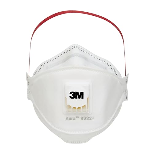 3M Aura 9332+, FFP3 Atemschutz-Maske mit Ventil, für Dämmstoffe und Hartholz , FFP3-Maske, 5 Stück