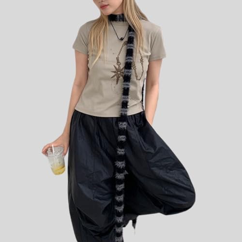 Black and Grey Striped Scarf - Long Knit Neck Scarf for Women - Fashionable Accessory3