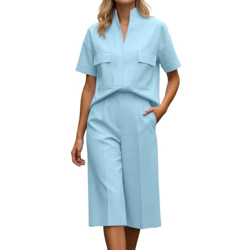 Ensemble 2 pièces femme short et haut manches courtes col chemise chic
