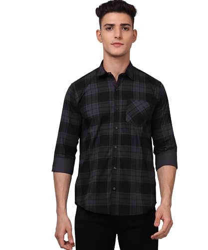 Image of TryBuy Premium Grey Black Checks Cotton Casual Shirt for Men