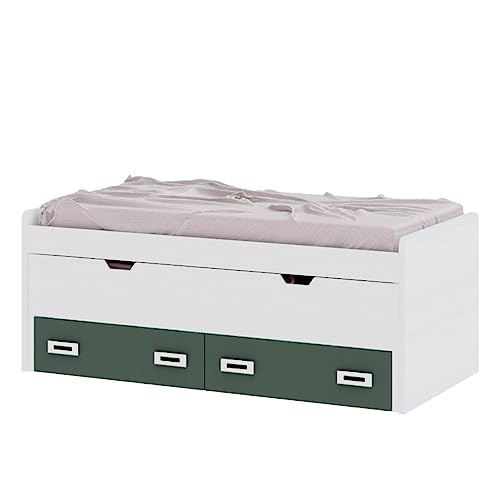 MUËBLAM Cama Nido Habitación Juvenil con 2 cajones | Camas de 105 cm y de 90 cm, Nieve, Verde