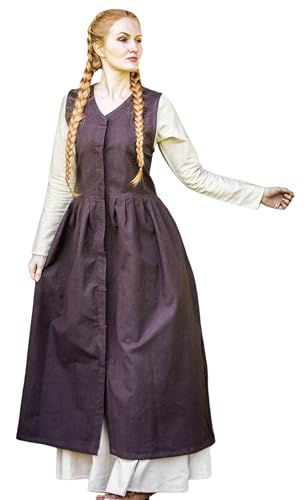 Leonardo Carbone® Damen Kleid Arlette | Ärmelos Mit Knopfleiste | Schnürung Hinten | Karneval, Halloween, Cosplay, LARP, Mittelalter, Kostüm, Gewand | 100% Baumwolle Braun M
