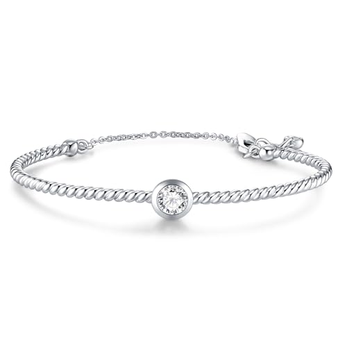 Lyniuoy 18K White Gold-Plated Twisted Cable Bracelets for Women Adjustable Bangle Bracelets Minimalist Jewelry for Women Anniversary Mother's Day Christmas Valentine's Day Gifts for Mother