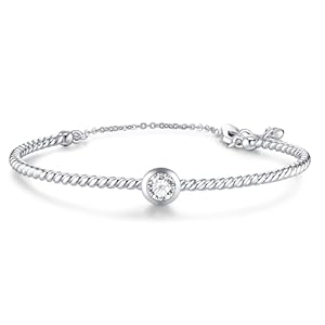 18K White Gold-Plated Twisted Cable Bracelets for Womens, ‌Women’s Adjustable Bracelets, Minimalist Jewellery for Women, Anniversary, Mother’s Day, Christmas, Valentine’s Day gifts for her