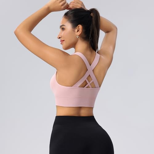 Image of High Support Sports Bras for Women,Criss Cross Strappy Back Seamless Padded | Removable Pads, A-DD Cup, Full Coverage, Seamless, Wireless, Scoop Neck, Cropped Bra, for Workout Yoga Gym Exercise Athletic
