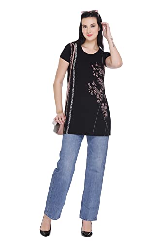 Image of Plush Women's Long Printed Cotton Round Neck Half Sleeve T-Shirt /Tshirts (DPL-PT-001)