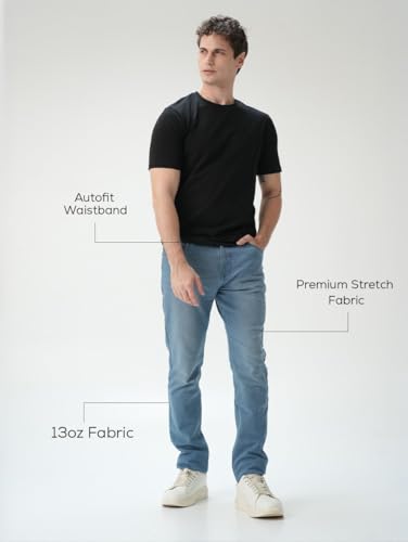 Image of Minus One Slim Fit Stretchable Mid Rise Jeans for Men | Mens Denim Cotton Pants | Stylish Ankle Length Jean