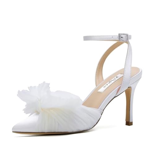 Bow Knot Wedding Shoes for Bride Pointed Toe Wedding Heels Ankle Strap Bridal Shoes