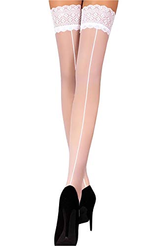 Image of Mila Marutti Seamed Thigh High Stockings for Women | Back Seam Stockings Sheer Vintage Nylons | Lace Top Tights
