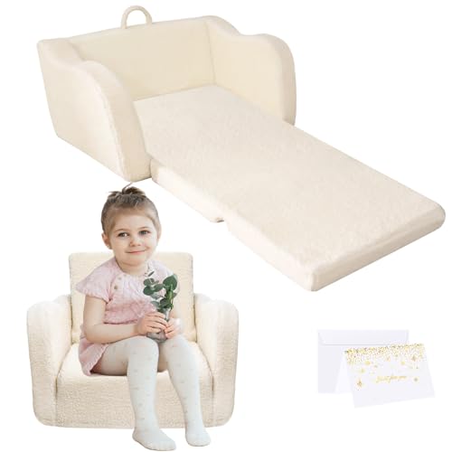 Image of PLYFOU Plush Kids Sofa, Convertible Toddler Soft Couch with Handle,Comfy Folding Chair for Girls Boys Playing and Reading,Beige