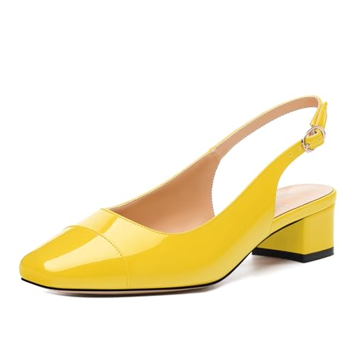 Women's Slingback Pumps, Low Chunky Heels Square Toe Pumps for Women, Block Heels Dress Shoes Closed Toe Comfortable Wedding Work Pump Sandals
