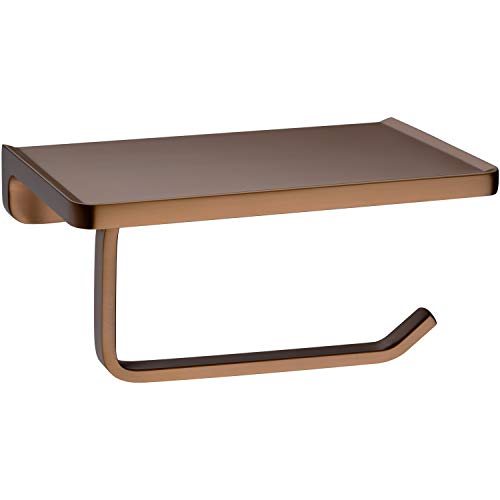 TRUSTMI Toilet Paper Holder with Phone Shelf, Bronze Bathroom Accessories Tissue Roll Dispenser Storage Wall Mounted, Brushed Rose Gold