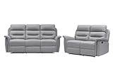 Commande manuelle Loungitude - Leon - Canapé de Relaxation, Ensemble 3 + 2 Places - Manuel - Inclinaison réglable - en Tissu - Gris Clair