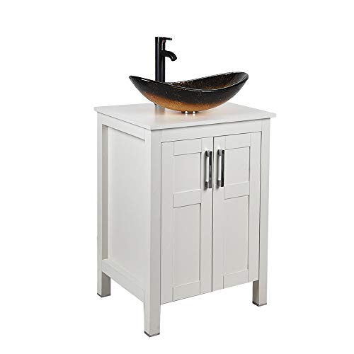 Puluomis 24 Inches Traditional Bathroom Vanity Set in White Finish, Single Bathroom Vanity with Top and 2-Door Cabinet, Gold Boat Tempered Glass Sink Top with Single Faucet Hole Puluomis 24 Inches Traditional Bathroom Vanity Set in White Finish, Single Bathroom Vanity with Top and 2-Door Cabinet, Gold Boat Tempered Glass Sink Top with Single Faucet Hole
