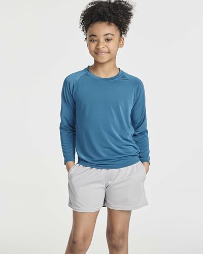 Image of Real Essentials 4 Pack: Girls' Rash Guard Swim Shirts - Long Sleeve UPF Sun Protection Tops (Ages 4-16)