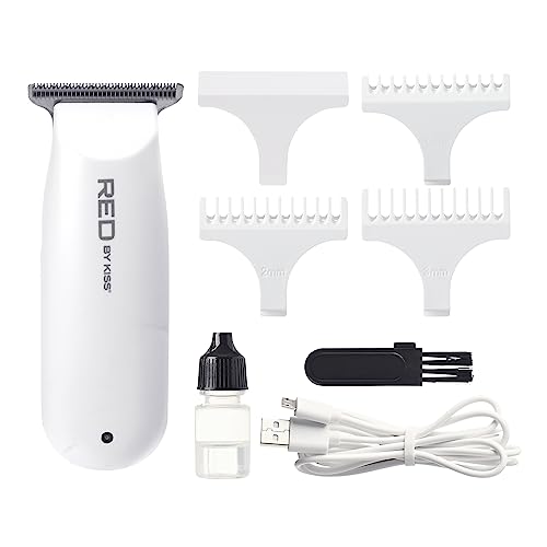 Red by Kiss Hair Clipper, Mini Cordless Hair Trimmer, Long Lasting Hair Cutting Kit, USB-C Rechargeable Haircut Beard Trimming Clippers for Men Women Kids, Portable Grooming Kit (White)