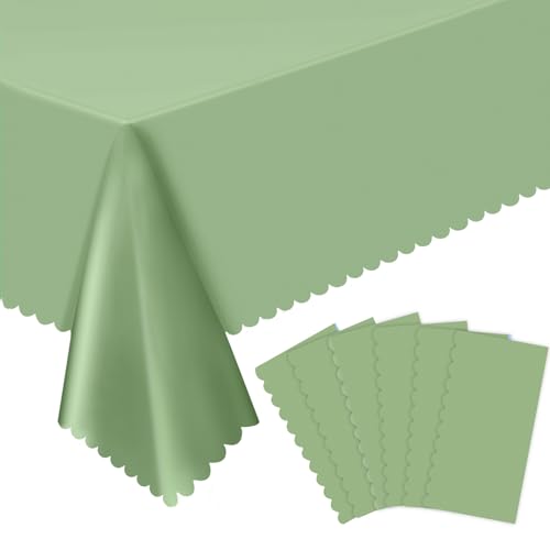 Image of NatNarr 6 Pcs Sage Green Tablecloths Plastic, Scalloped Table Cloth