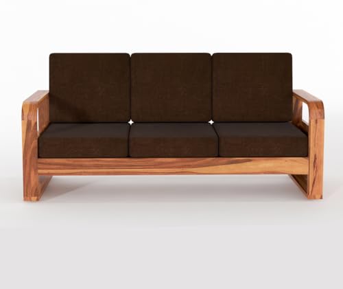 Image of Solid Sheesham Wooden 5 Seater Sofa Set for Living Room | Sofa Set with Side Pocket Storage & Cushion | Rosewood Sofa Set for Home (Honey with Brown Cushion, 5 Seater)