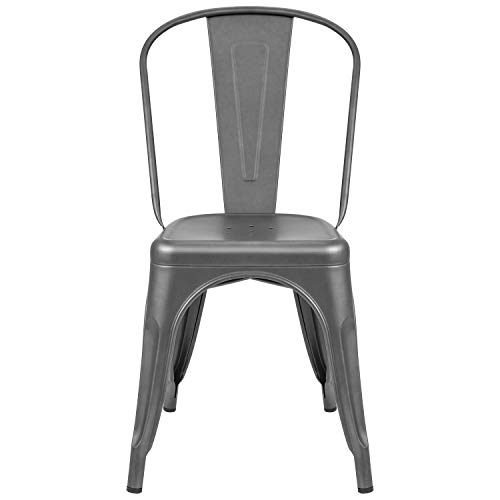 Image of Furmax Metal Dining Chair Indoor-Outdoor Use Stackable Classic Trattoria Chair Chic Dining Bistro Cafe Side Metal Chairs Set of 4 (Gray)