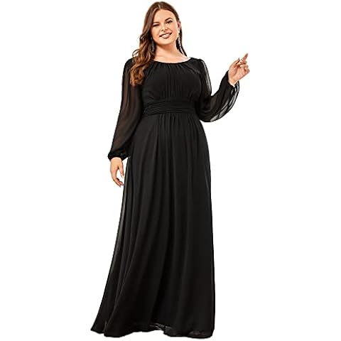 Ever-Pretty Plus Vestido Largo Manga Larga Negro Talla Grande Cover
