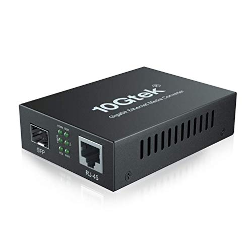 10Gtek Convertidor de Medios Gigabit Ethernet Open SFP Slot, 10/100/1000M RJ45 a 1000M SFP, Adaptador de Corriente Europeo…
