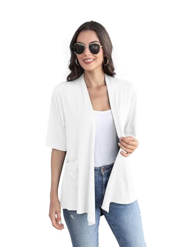 Image of ADANIKI Women 2026 Summer Lightweight Cardigan, Short Sleeve Open Front Casual Trendy Womens Kimono Cover Up with Pocket