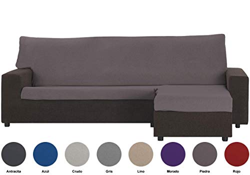 DHestia - Funda de Chaise Longue Reversible Brazo Derecho y Brazo Izquierdo con Flecos Canalé (Piedra)