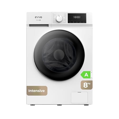 EVVO Lavadora Familiar TERRA N - Capacidad 8 Kg, 1400 RPM, E. Energética A - Motor E-DRIVE Inverter Silencioso, 16 Programas con Rápido 15'