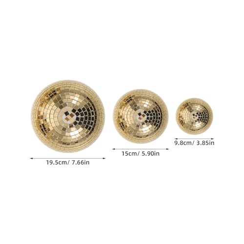 Uonlytech - 3 unidades de bolas espejadas doradas de vidrio, semiesféricas, para montaje en pared con adhesivo, decoración para fiestas disco, festivales musicales y espacios comerciales miniatura 2